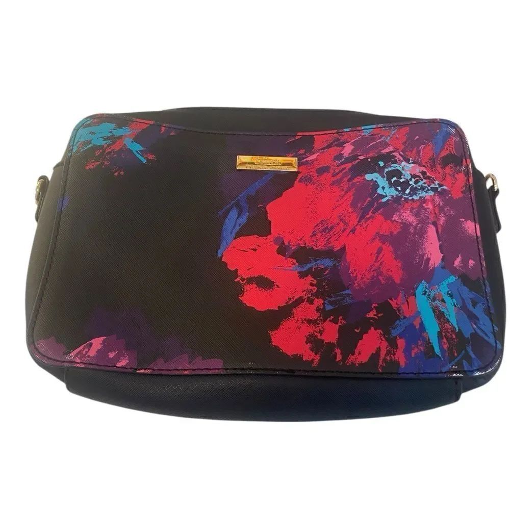 Trina Turk Black Multi-Colored Floral Crossbody w/ Detachable Handle.